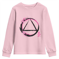 AA Sober Symbol Serenity Recovery Youth Sweatshirt Japanese Cherry Blossom Brushstroke Circle