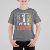 1 Year Of Being Sober T Shirt For Kid 1 Year Sobriety Anniversary Addiction Recovery