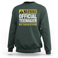 13th Birthday Sweatshirt Warning Official Teenager May Contain Attitude Funny 13 Years Old