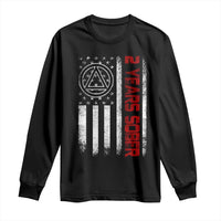 2 Years Sober Long Sleeve Shirt 2 Years Sobriety Anniversary Vintage American Flag