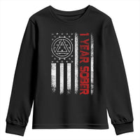 1 Year Sober Youth Sweatshirt 1 Year Sobriety Anniversary Vintage American Flag