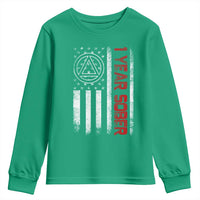 1 Year Sober Youth Sweatshirt 1 Year Sobriety Anniversary Vintage American Flag