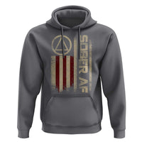 Sober AF Hoodie Alcoholism Addiction Recovery Rehabilitation Vintage American Flag