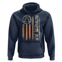 Sober AF Hoodie Alcoholism Addiction Recovery Rehabilitation Vintage American Flag