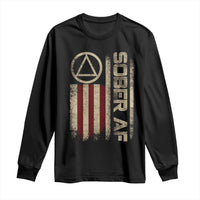 Sober AF Long Sleeve Shirt Alcoholism Addiction Recovery Rehabilitation Vintage American Flag