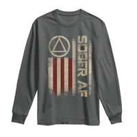 Sober AF Long Sleeve Shirt Alcoholism Addiction Recovery Rehabilitation Vintage American Flag