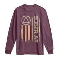 Sober AF Long Sleeve Shirt Alcoholism Addiction Recovery Rehabilitation Vintage American Flag
