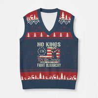 Funny No Kings Fight Oligarchy V-Neck Knit Sweater Vest Betsy Ross Flag Hand Fist - Wonder Print Shop