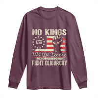 Funny No Kings Fight Oligarchy Long Sleeve Shirt Betsy Ross Flag Hand Fist - Wonder Print Shop