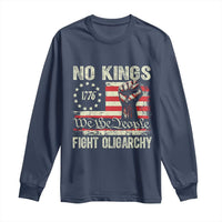 Funny No Kings Fight Oligarchy Long Sleeve Shirt Betsy Ross Flag Hand Fist - Wonder Print Shop