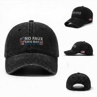 Funny No Faux King Way 8647 Washed Cotton Baseball Cap Vintage American Flag
