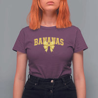 Funny Bananas Coquette Bow Baseball Player T Shirt For Women - Wonder Print Shop