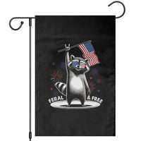 Funny Feral And Free Garden Flag 4th of July Patriotic Raccoon With American Flag Fireworks - Wonder Print Shop