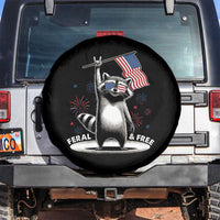 Funny Feral And Free Spare Tire Cover 4th of July Patriotic Raccoon With American Flag Fireworks - Wonder Print Shop
