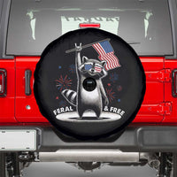 Funny Feral And Free Spare Tire Cover 4th of July Patriotic Raccoon With American Flag Fireworks - Wonder Print Shop