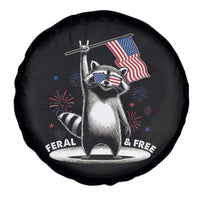Funny Feral And Free Spare Tire Cover 4th of July Patriotic Raccoon With American Flag Fireworks - Wonder Print Shop