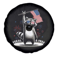 Funny Feral And Free Spare Tire Cover 4th of July Patriotic Raccoon With American Flag Fireworks - Wonder Print Shop