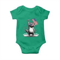 Funny Feral And Free Baby Onesie 4th of July Patriotic Raccoon With American Flag Fireworks - Wonder Print Shop