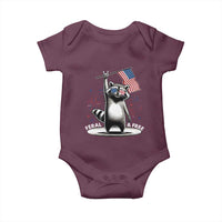 Funny Feral And Free Baby Onesie 4th of July Patriotic Raccoon With American Flag Fireworks - Wonder Print Shop