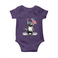 Funny Feral And Free Baby Onesie 4th of July Patriotic Raccoon With American Flag Fireworks - Wonder Print Shop