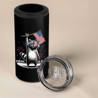 Funny Feral And Free 4 in 1 Can Cooler Tumbler 4th of July Patriotic Raccoon With American Flag Fireworks - Wonder Print Shop