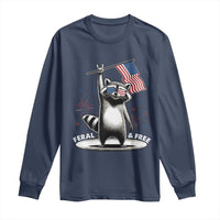 Funny Feral And Free Long Sleeve Shirt 4th of July Patriotic Raccoon With American Flag Fireworks - Wonder Print Shop