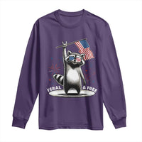 Funny Feral And Free Long Sleeve Shirt 4th of July Patriotic Raccoon With American Flag Fireworks - Wonder Print Shop