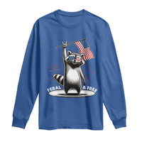 Funny Feral And Free Long Sleeve Shirt 4th of July Patriotic Raccoon With American Flag Fireworks - Wonder Print Shop