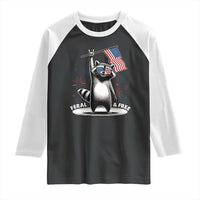 Funny Feral And Free Raglan Shirt 4th of July Patriotic Raccoon With American Flag Fireworks - Wonder Print Shop
