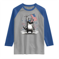 Funny Feral And Free Raglan Shirt 4th of July Patriotic Raccoon With American Flag Fireworks - Wonder Print Shop