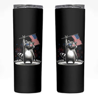 Funny Feral And Free Skinny Tumbler 4th of July Patriotic Raccoon With American Flag Fireworks - Wonder Print Shop