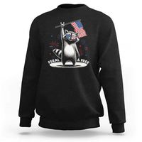 Funny Feral And Free Sweatshirt 4th of July Patriotic Raccoon With American Flag Fireworks - Wonder Print Shop