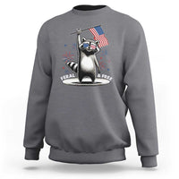 Funny Feral And Free Sweatshirt 4th of July Patriotic Raccoon With American Flag Fireworks - Wonder Print Shop