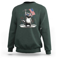Funny Feral And Free Sweatshirt 4th of July Patriotic Raccoon With American Flag Fireworks - Wonder Print Shop