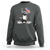 Funny Feral And Free Sweatshirt 4th of July Patriotic Raccoon With American Flag Fireworks - Wonder Print Shop