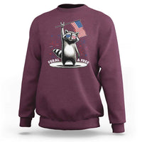 Funny Feral And Free Sweatshirt 4th of July Patriotic Raccoon With American Flag Fireworks - Wonder Print Shop