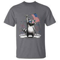 Funny Feral And Free T Shirt 4th of July Patriotic Raccoon With American Flag Fireworks - Wonder Print Shop