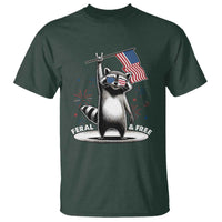 Funny Feral And Free T Shirt 4th of July Patriotic Raccoon With American Flag Fireworks - Wonder Print Shop