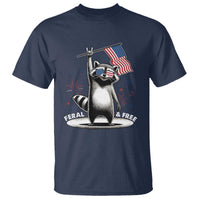 Funny Feral And Free T Shirt 4th of July Patriotic Raccoon With American Flag Fireworks - Wonder Print Shop