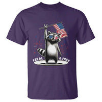 Funny Feral And Free T Shirt 4th of July Patriotic Raccoon With American Flag Fireworks - Wonder Print Shop