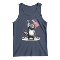 Funny Feral And Free Tank Top 4th of July Patriotic Raccoon With American Flag Fireworks - Wonder Print Shop