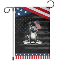 Funny Feral And Free Garden Flag 4th of July Patriotic Raccoon With American Flag Fireworks