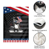 Funny Feral And Free Garden Flag 4th of July Patriotic Raccoon With American Flag Fireworks