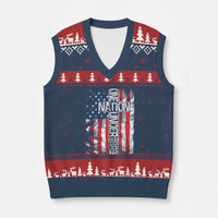 One Nation Under God V-Neck Knit Sweater Vest 4th Of July Patriotic Christian Vintage Cross American Flag - Wonder Print Shop