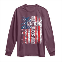 One Nation Under God Long Sleeve Shirt 4th Of July Patriotic Christian Vintage Cross American Flag - Wonder Print Shop