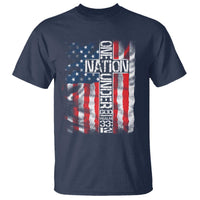 One Nation Under God T Shirt 4th Of July Patriotic Christian Vintage Cross American Flag - Wonder Print Shop