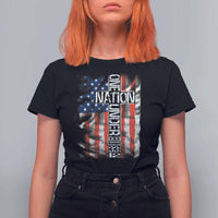 One Nation Under God T Shirt For Women 4th Of July Patriotic Christian Vintage Cross American Flag - Wonder Print Shop