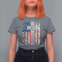 One Nation Under God T Shirt For Women 4th Of July Patriotic Christian Vintage Cross American Flag - Wonder Print Shop