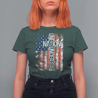 One Nation Under God T Shirt For Women 4th Of July Patriotic Christian Vintage Cross American Flag - Wonder Print Shop