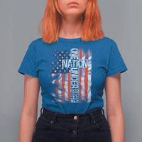 One Nation Under God T Shirt For Women 4th Of July Patriotic Christian Vintage Cross American Flag - Wonder Print Shop